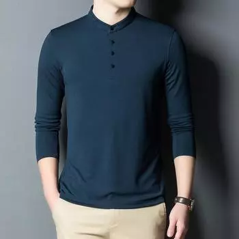 Весенняя новинка, однотонная футболка с длинными рукавами для молодых и мужчин среднего возраста, повседневный однотонный топ, рубашка с мягким низом, модная M