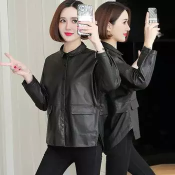 Весенняя новинка, полностью растительное дубленое дубленное пальто свободного покроя с отворотами, большой размер, натуральная кожа, одинарная кожаная куртка для женщин, средней длины M