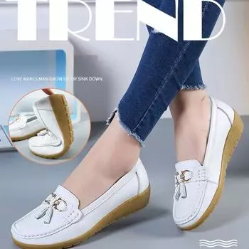 Весенняя обувь для мам, повседневная обувь на плоской подошве, мягкая обувь без шнуровки, большие размеры 35 белый