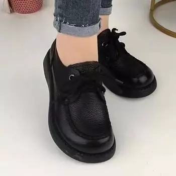 Весенняя обувь для мам среднего и пожилого возраста. Тонкие туфли. Мягкие и удобные. Мягкая подошва. Шнуровка. Ретро-повседневная обувь. 40 чёрный