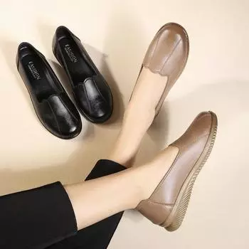 Весенняя обувь для женщин среднего и пожилого возраста. Удобная кожаная обувь с мягкой подошвой для мам. Нескользящие туфли без застежек. 35
