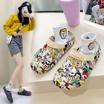 Весенняя обувь с отверстиями, женская пара, пляжная садовая обувь с героями мультфильмов, уличные повседневные сандалии с завернутой головой, мужские сандалии 44-45 белый