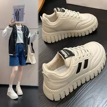 Весенняя обувь Xiaobai для женщин и студентов, повседневная спортивная обувь на платформе, универсальная обувь для сноуборда Yb9015 35 хаки
