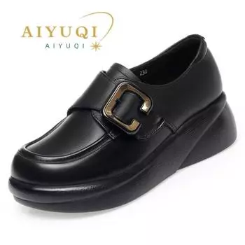 Весенняя обувь, женская винтажная женская обувь на платформе с круглым носком, повседневная нескользящая женская обувь на танкетке большого размера 35