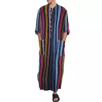 Весенняя одежда для Ближнего Востока, цельный арабский мужской халат с длинными рукавами и принтом в полоску, мусульманский мужской халат XXXXXL