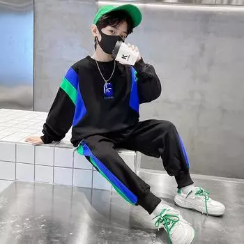 Весенняя одежда для подростков, детский комплект из вышитых букв, толстовка и штаны, модный спортивный костюм из 2 предметов: верх и низ 100 серый