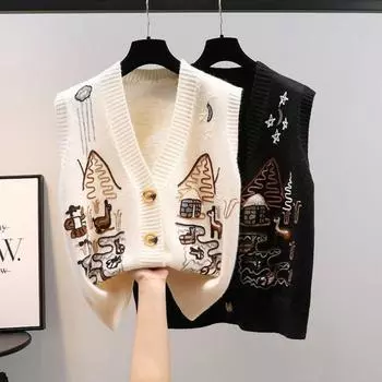 Весенняя одежда: вязаный свитер с v-образным вырезом, жилет, кардиган, новая свободная вязаная майка для верхней одежды One Size чёрный