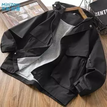 Весенняя однотонная куртка с капюшоном для мальчиков, спортивная куртка с длинным рукавом для детей среднего и старшего возраста 170 чёрный