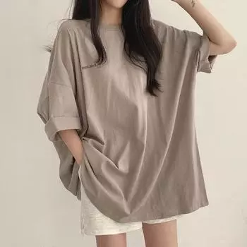 Весенняя однотонная простая футболка большого размера, летняя женская длинная футболка Harajuku, готические футболки с разрезом, белые, черные, с длинным рукавом S чёрный