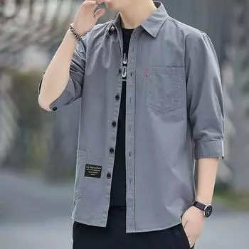 Весенняя однотонная рабочая рубашка в гонконгском стиле, мужская красивая куртка с рукавом три четверти, модная повседневная рубашка M