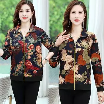 Весенняя, осенняя и летняя повседневная куртка для женщин, новый короткий тонкий свободный кардиган, женская куртка на молнии для мам XL recommends within 47.5kg