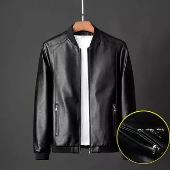 Весенняя, осенняя и зимняя кожаная куртка мужская куртка утолщенная большого размера флисовая утолщенная кожаная куртка M