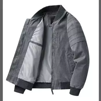 Весенняя, осенняя и зимняя куртка мужская из хлопка, летный костюм для активного отдыха с воротником-стойкой, ретро-бейсбольный воротник, куртка мужская XL серый