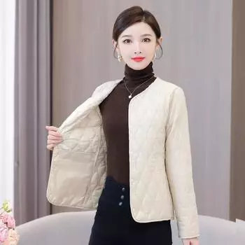 Весенняя, осенняя и зимняя легкая пуховая куртка с подкладкой, женская куртка, одежда, куртка с подкладкой внутри и снаружи для сохранения тепла, куртка с подкладкой в западном стиле XS бежевый