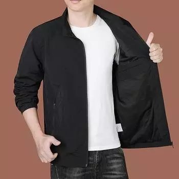 Весенняя, осенняя и зимняя мужская куртка для занятий спортом на открытом воздухе, мягкая, быстросохнущая, для среднего возраста, деловая, повседневная, с воротником-стойкой, мужская одежда M чёрный