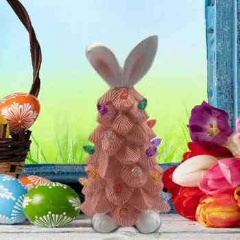 Весенняя пасхальная лампа на дереве в виде кролика, смоляная розовая лампа на дереве в виде кролика с ушками и ножками, светодиодная подсветка, фигурка животного, статуэтка, скульптура, украшение для рабочего стола, орнамент розовый