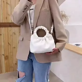 Весенняя плиссированная сумка-облако для женщин, мягкая кожаная сумка через плечо, модные бренды, сумка через плечо, дизайнерские сумки 21*11*25cm белый