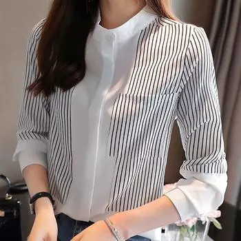Весенняя полосатая блузка с длинным рукавом, женские топы J218 S