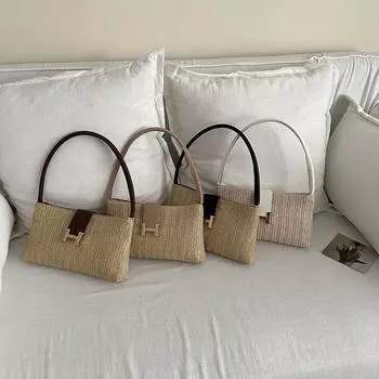 Весенняя популярная большая вместительная плетеная соломенная сумка для женщин на весну и лето, новая модная сумка через плечо, повседневная пляжная маленькая квадратная сумка