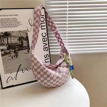 Весенняя повседневная холщовая сумка большой вместимости сумка-мессенджер с пельменями, текстурная сумка-ниша для женщин 2024 года, новая сумка Tide розовый