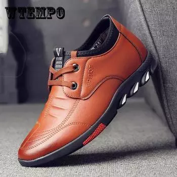 Весенняя повседневная кожаная обувь, дышащие мужские кроссовки из искусственной кожи с мягкой подошвой, универсальные британские деловые туфли на шнуровке, уличная спортивная обувь 44