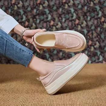 Весенняя повседневная обувь без шнуровки для женщин, лоферы, модные кроссовки с круглым носком, женская обувь на платформе, уличная однотонная женская обувь 35