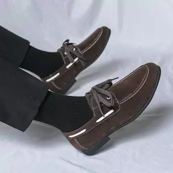 Весенняя повседневная обувь ручной работы, свободные кожаные туфли большого размера, на шнуровке, деловые, формальные, дышащие, удобные, модные мужские туфли-лоферы 38 чёрный