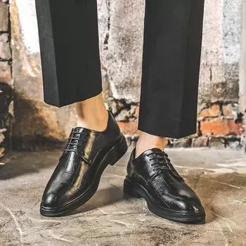 Весенняя повседневная обувь, трендовые британские кожаные туфли для свадебного костюма, деловые кожаные туфли для жениха 19931-J 38 чёрный