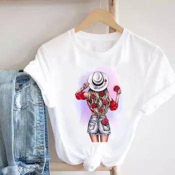 Весенняя повседневная женская одежда с цветочным принтом 90-х годов с коротким рукавом, модная одежда, футболка, женская футболка с цветочным трендом и графическим принтом S (Asian size)