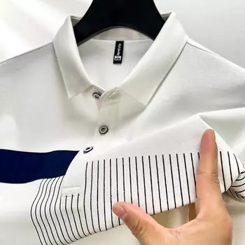 Весенняя пуловерная футболка среднего возраста, мужская повседневная футболка с отворотом и короткими рукавами, тренд M белый