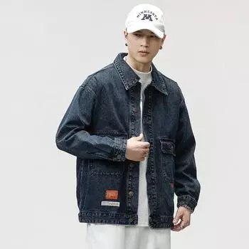 Весенняя японская мода ретро джинсовая куртка повседневная свободная большого размера куртка для толстых мужчин высокого класса M белый