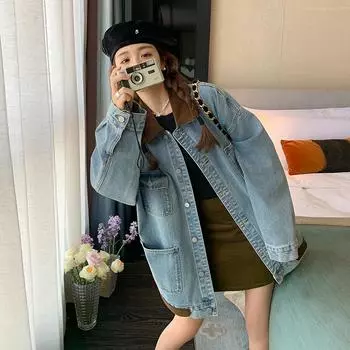 Весенняя рабочая джинсовая куртка женская свободная повседневная куртка большого размера S