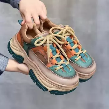 Весенняя распродажа, повседневная обувь разных цветов на толстой подошве, женские удобные нескользящие уличные женские кроссовки в стиле Харадзюку в стиле ретро 36 бежевый