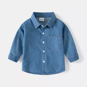 Весенняя рубашка для мальчиков из денима для спорта и отдыха на открытом воздухе, удобная, красивая детская рубашка с длинными рукавами из хлопка 90cm