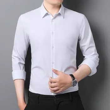 Весенняя рубашка с длинными рукавами для мужчин, тонкая эластичная рабочая рубашка из бамбукового волокна, не требующая глажки, однотонная универсальная деловая рубашка для мужчин M