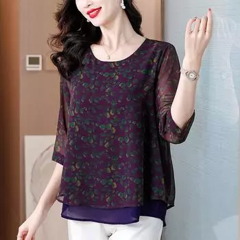 Весенняя рубашка в стиле иностранного стиля с рукавами семь четвертей для молодых мам, свободный топ, закрывающий живот M