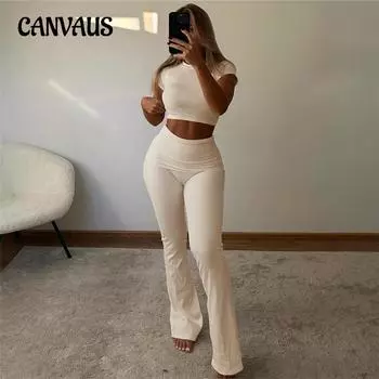 Весенняя сексуальная футболка для похудения с короткими рукавами и высокой талией, узкие повседневные брюки, костюм S чёрный