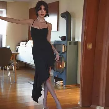 Весенняя сексуальная юбка-халтер с перекрестными бретелями сзади, облегающее платье-лотус с юбкой S чёрный