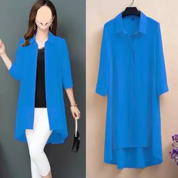 Весенняя шифоновая рубашка, женская летняя женская блузка больших размеров, сушильная одежда средней длины XXXXL белый