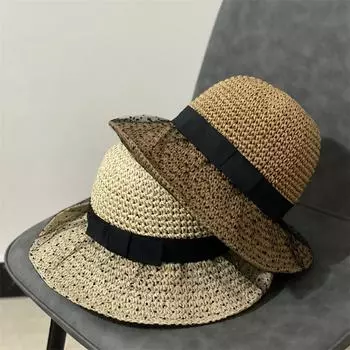Весенняя шляпа для прогулок, женская соломенная плетеная шляпа из кружева, модная пляжная шляпа, складная соломенная шляпа с большими полями M56-58cm хаки