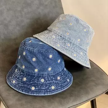 Весенняя шляпа женская складная вышитая цветочная джинсовая шляпа-ведро женская модная ретро старая универсальная шляпа-ракушка M56-58cm