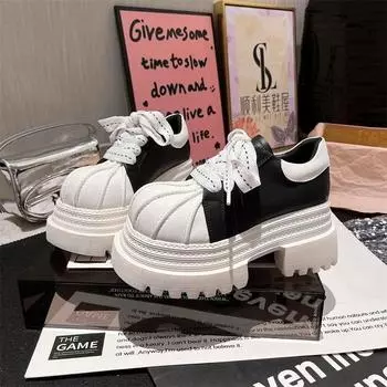 Весенняя спортивная обувь женская мода круглая с глубоким носком спереди шнуровка водонепроницаемая платформа нескользящая обувь 35