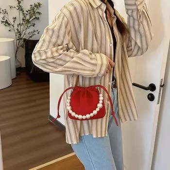 Весенняя сумка через плечо из искусственной кожи с цепочкой, высококачественная многофункциональная модная сумка через плечо с кулиской чёрный