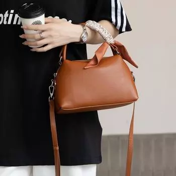 Весенняя сумка через плечо из натуральной кожи, женская сумка Boston, дамская сумочка 24*16*11cm чёрный