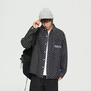 Весенняя свободная американская уличная повседневная куртка High Sense Full Of Embroidery Trendy Denim Jacket Men M синий