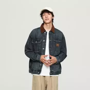 Весенняя свободная модная брендовая мужская ретро-стираемая американская куртка мужская джинсовая куртка с лацканами M