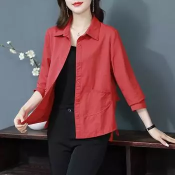 Весенняя свободная рубашка для новой мамы, стильная рубашка в стиле иностранного стиля, с короткими рукавами и воротником-поло L