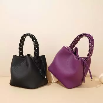 Весенняя текстурированная натуральная кожаная мини-сумка-ведро женская мода универсальная сумка на шнурке для поездок на работу дамская элегантная сумка