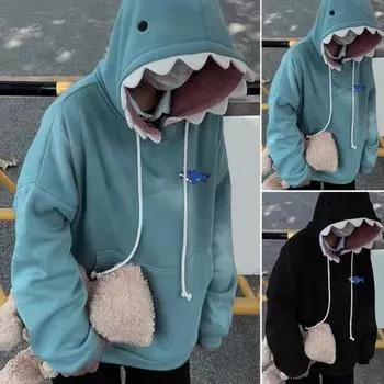 Весенняя толстовка с капюшоном, свободный пуловер, плюшевая унисекс, весенняя толстовка для повседневного ношения M синий