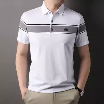 Весенняя тонкая деловая мужская футболка с коротким рукавом и молодежным воротником 48